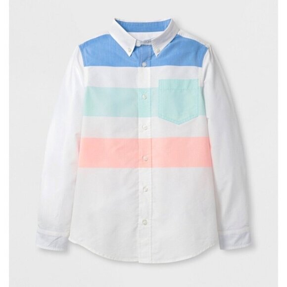 Cat & Jack Boy's Long Sleeve Button-Down Shirt, Multi Stripe/  XS 4/5 - Picture 1 of 1